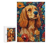 Rompecabezas 300 PCS para Adolescentes Cocker Spaniel in A Garden of Blooms Dog Wall Art Print Rompecabezas para Adultos Juego Práctico Pero Divertido Y Humorístico Regalo De Cumpleaños, Regalos, 300