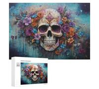 Rompecabezas 300 PCS para Adolescentes Colorful Floral Sugar Skull Artwork-2 Rompecabezas para Adultos Juegos Relajantes Decoración Interacción Entre Padres E Hijos 300 PCS