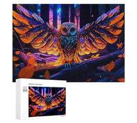 Rompecabezas 300 PCS para Adolescentes Colorful Glowing Owl in Forest Rompecabezas para Adultos Juegos Relajantes Difícil Difícil Desafío Educativo 300 PCS
