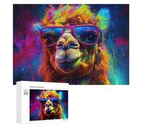 Rompecabezas 300 PCS para Adolescentes Colorful Llama with Sunglasses Rompecabezas para Adultos Juguete Decoración De Pared Mejora La Memoria Ayuda A Ejercitar El Cerebro 300 PCS