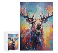 Rompecabezas 300 PCS para Adolescentes Colorful Moose Painting Rompecabezas para Adultos Juegos Relajantes Difícil Difícil Desafío Educativo 300 PCS