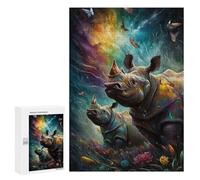 Rompecabezas 300 PCS para Adolescentes Colorful Rhino Dreamscape Rompecabezas para Adultos Juegos Relajantes Difícil Difícil Desafío Educativo 300 PCS