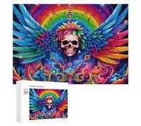 Rompecabezas 300 PCS para Adolescentes Colorful Skull with Feathers and Rainbow Rompecabezas para Adolescentes Juegos Divertidos Ensamblaje De Patrones Ayuda Al Cerebro A Ejercitarse 300 PCS