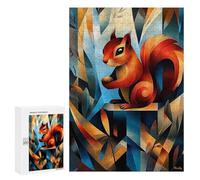 Rompecabezas 300 PCS para Adolescentes Contemporary Cubist Take on Dürers Squirrel Study - Modern Wildlife Wall Art Rompecabezas para Adultos Juguetes DIY para La Diversión Familiar Ayuda A Ejercitar