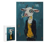 Rompecabezas 300 PCS para Adolescentes Cool Cow with Cigarette Rompecabezas para Adultos Juego Práctico Arte De Pared Desafiante De Completar 300 PCS