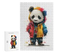 Rompecabezas 300 PCS para Adolescentes Cool Panda in Hoodie Rompecabezas para Adultos Juego Práctico Decoración del Hogar Cumpleaños Y Navidad 300 PCS