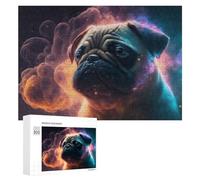 Rompecabezas 300 PCS para Adolescentes Cosmic Pug Portrait Rompecabezas para Adultos Juegos Relajantes Decoración Interacción Entre Padres E Hijos 300 PCS