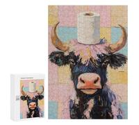 Rompecabezas 300 PCS para Adolescentes Cow with Toilet Paper Hat Rompecabezas para Adultos Juego Familiar Decoración del Hogar para Cumpleaños, Navidad 300 PCS