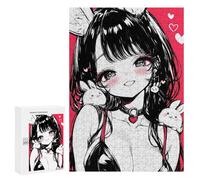 Rompecabezas 300 PCS para Adolescentes Cute Anime Bunny Girl with Heart Collar and Rabbits Rompecabezas para Adultos Juego Práctico Arte De Pared Desafiante De Completar 300 PCS