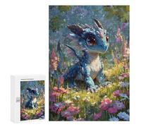 Rompecabezas 300 PCS para Adolescentes Cute Baby Dragon in Flower Field Rompecabezas para Adultos Juego Práctico Arte De Pared Desafiante De Completar 300 PCS