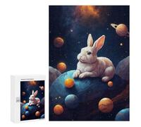 Rompecabezas 300 PCS para Adolescentes Cute Bunny in The Space Rompecabezas DIY Juguetes Una Obra De Arte como Regalo para Toda La Familia 300 PCS