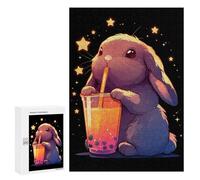 Rompecabezas 300 PCS para Adolescentes Cute Bunny with Boba Tea Rompecabezas para Adultos Juegos Familiares Carrera De Velocidad De Manos para Cumpleaños, Navidad 300 PCS