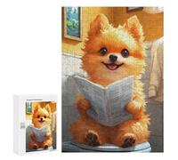Rompecabezas 300 PCS para Adolescentes Cute Pomeranian Dog Reading Newspaper Toilet Funny Rompecabezas para Adultos Juego Práctico Pero Divertido Y Humorístico para Cumpleaños, Navidad 300 PCS