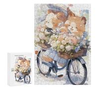 Rompecabezas 300 PCS para Adolescentes Cute Teddy Bears Riding Bicycle with Flowers Rompecabezas para Adultos Juegos Divertidos Difíciles Desafiantes De Completar 300 PCS