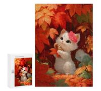 Rompecabezas 300 PCS para Adolescentes Cute White Kitten with Squirrel Friend Rompecabezas para Adultos Juguetes DIY para La Diversión Familiar Ayuda A Ejercitar El Cerebro 300 PCS