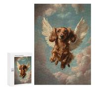 Rompecabezas 300 PCS para Adolescentes Dachshund Angel Dog Loss Tribute Print Dachshund with Wings Rompecabezas para Adultos Juegos De Relajación Vacaciones En Casa Matar El Tiempo Es Ideal como Reg