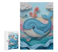 Rompecabezas 300 PCS para Adolescentes Digital Art of Whale in Paper Cut Style Rompecabezas para Adultos Juego Práctico Arte De Pared Desafiante De Completar 300 PCS