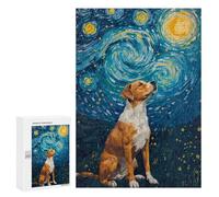 Rompecabezas 300 PCS para Adolescentes Dog in Starry Night Style Painting Rompecabezas para Adultos Juguetes DIY para La Diversión Familiar Ayuda A Ejercitar El Cerebro 300 PCS