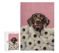 Rompecabezas 300 PCS para Adolescentes Dog with Toilet Paper Painting German Shorthaired Pointer Toilet Art Rompecabezas para Adultos Juego Práctico Pero Divertido Y Humorístico para Cumpleaños, Navi