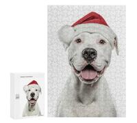 Rompecabezas 300 PCS para Adolescentes Dogo Argentino Dog with Santa Hat Portrait Rompecabezas para Adultos Juegos De Relajación Vacaciones En Casa Matar El Tiempo 300 PCS