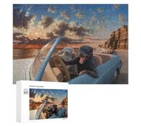 Rompecabezas 300 PCS para Adolescentes Dogs Enjoying A Coastal Drive at Sunset Rompecabezas para Adultos Juego Familiar Carrera De Velocidad De Manos Regalos para Reducir El Estrés 300 PCS