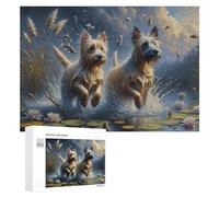 Rompecabezas 300 PCS para Adolescentes Dogs Playing in Water with Lotus Rompecabezas para Adultos Juego De Ingenio Análisis Y Lógica 300 PCS