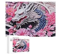 Rompecabezas 300 PCS para Adolescentes Dragon Amidst Flowers Artistic Fusion Rompecabezas Juegos Relajantes Mejora La Memoria Oferta como Regalos para Toda La Familia 300 PCS