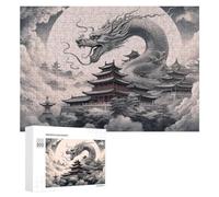 Rompecabezas 300 PCS para Adolescentes Dragon Amidst Traditional Asian Architecture Rompecabezas para Adultos Juego Familiar Carrera De Velocidad De Manos Regalos para Reducir El Estrés 300 PCS
