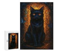 Rompecabezas 300 PCS para Adolescentes Elegant Black Cat with Butterflies Rompecabezas DIY Juguetes Una Obra De Arte como Regalo para Toda La Familia 300 PCS