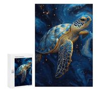Rompecabezas 300 PCS para Adolescentes Elegant Blue and Gold Sea Turtle Rompecabezas para Adultos Juegos De Relajación Vacaciones En Casa Matar El Tiempo 300 PCS