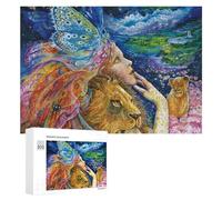 Rompecabezas 300 PCS para Adolescentes Fantasy Artwork with Lion Butterfly Woman Rompecabezas para Adultos Juego Familiar Carrera De Velocidad De Manos Regalos para Reducir El Estrés 300 PCS