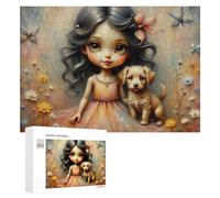 Rompecabezas 300 PCS para Adolescentes Fantasy Girl with Puppy Rompecabezas para Adultos Juguete Decoración De Pared Mejora La Memoria Ayuda A Ejercitar El Cerebro 300 PCS