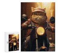 Rompecabezas 300 PCS para Adolescentes Fat Cat Riding Motorcycle Rompecabezas para Adultos Juguete Decoración De Pared Difícil Difícil Desafiante De Completar 300 PCS