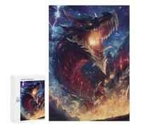 Rompecabezas 300 PCS para Adolescentes Fiery Dragon in The Night Sky Rompecabezas para Adultos Juego Práctico Arte De Pared Desafiante De Completar 300 PCS