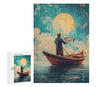 Rompecabezas 300 PCS para Adolescentes Fisherman Under Giant Moon Rompecabezas para Adultos Juego Práctico Pero Divertido Y Humorístico Regalo De Cumpleaños, Regalos, 300 PCS