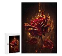 Rompecabezas 300 PCS para Adolescentes Flaming Red Rose Artwork Rompecabezas para Adultos Juego Familiar Decoración del Hogar para Cumpleaños, Navidad 300 PCS