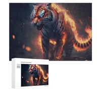 Rompecabezas 300 PCS para Adolescentes Flaming Tiger Digital Artwork -2 Rompecabezas para Adultos Juego De Ingenio Análisis Y Lógica 300 PCS