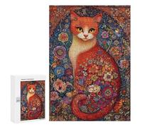 Rompecabezas 300 PCS para Adolescentes Floral Cat Art Print Rompecabezas para Adolescentes Análisis Y Lógica Entrena Tu Cerebro Y Tus Manos Juego De Desafío Único 300 PCS
