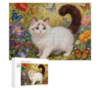 Rompecabezas 300 PCS para Adolescentes Floral Garden with Kitten Rompecabezas para Adultos Juegos Relajantes Difícil Difícil Desafío Educativo 300 PCS