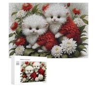 Rompecabezas 300 PCS para Adolescentes Fluffy White Kittens with Red Flowers Rompecabezas para Adultos Juegos Divertidos Una Obra De Arte Ayuda A Ejercitar El Cerebro 300 PCS