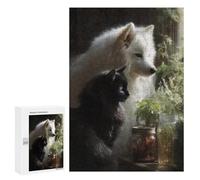 Rompecabezas 300 PCS para Adolescentes Fox and Cat Garden Scene Rompecabezas para Adolescentes Pero Divertido Y Humorístico Desafío Educativo Juguete Juego Intelectual 300 PCS