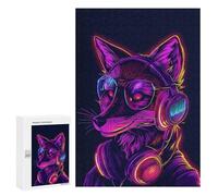 Rompecabezas 300 PCS para Adolescentes Fox Headphones Neon Rompecabezas Juego De Ingenio Aliviador De Estrés Desafiante para Completar 300 PCS