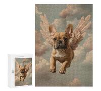 Rompecabezas 300 PCS para Adolescentes French Bulldog with Angel Wings Sentimental Pet Portrait French Bulldog Angel Rompecabezas Juegos Familiares Ensamblaje De Patrones Cumplea