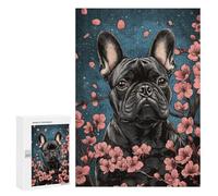 Rompecabezas 300 PCS para Adolescentes French Bulldog with Cherry Blossoms Art Cute Bulldog Gift Rompecabezas para Adultos Juego Práctico Arte De Pared Desafiante De Completar 300 PCS