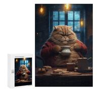 Rompecabezas 300 PCS para Adolescentes Funny Fat Cat Coffee Drink Rompecabezas para Adultos Juguete Decoración De Pared Difícil Difícil Desafiante De Completar 300 PCS