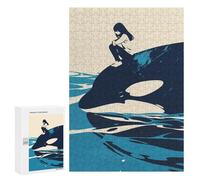 Rompecabezas 300 PCS para Adolescentes Girl and Orca of The Ocean Minimalist Art Illustration Rompecabezas DIY Juguetes Una Obra De Arte como Regalo para Toda La Familia 300 PCS