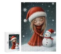 Rompecabezas 300 PCS para Adolescentes Girl and Snowman in Winter Rompecabezas para Adultos Juego Familiar Una Obra De Arte como Regalo para Toda La Familia 300 PCS