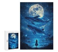 Rompecabezas 300 PCS para Adolescentes Girl Gazing at Whales Rompecabezas para Adultos Juego Práctico Arte De Pared Desafiante De Completar 300 PCS