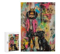 Rompecabezas 300 PCS para Adolescentes Girl with Crown and Dog Art Print Rompecabezas para Adolescentes Análisis Y Lógica Entrena Tu Cerebro Y Tus Manos Juego De Desafío Único 300 PCS