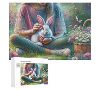 Rompecabezas 300 PCS para Adolescentes Girl with Rabbit in Garden Rompecabezas Juegos Relajantes Mejora La Memoria Oferta como Regalos para Toda La Familia 300 PCS